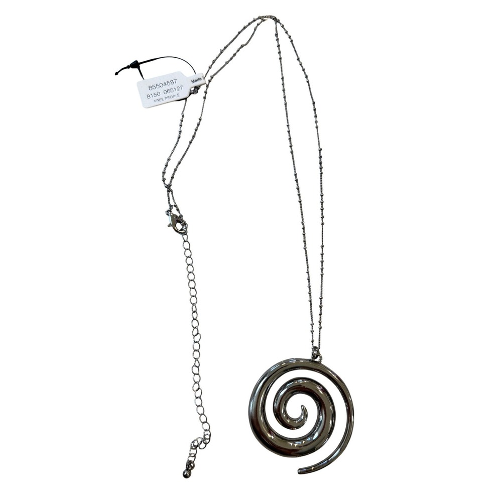 NWT Free People Silver Spiral Pendant Necklace Womens Boho Whimsigoth Statement